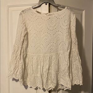 Valentina White Eyelet Ruffled Peplum Bell Sleeve Blouse